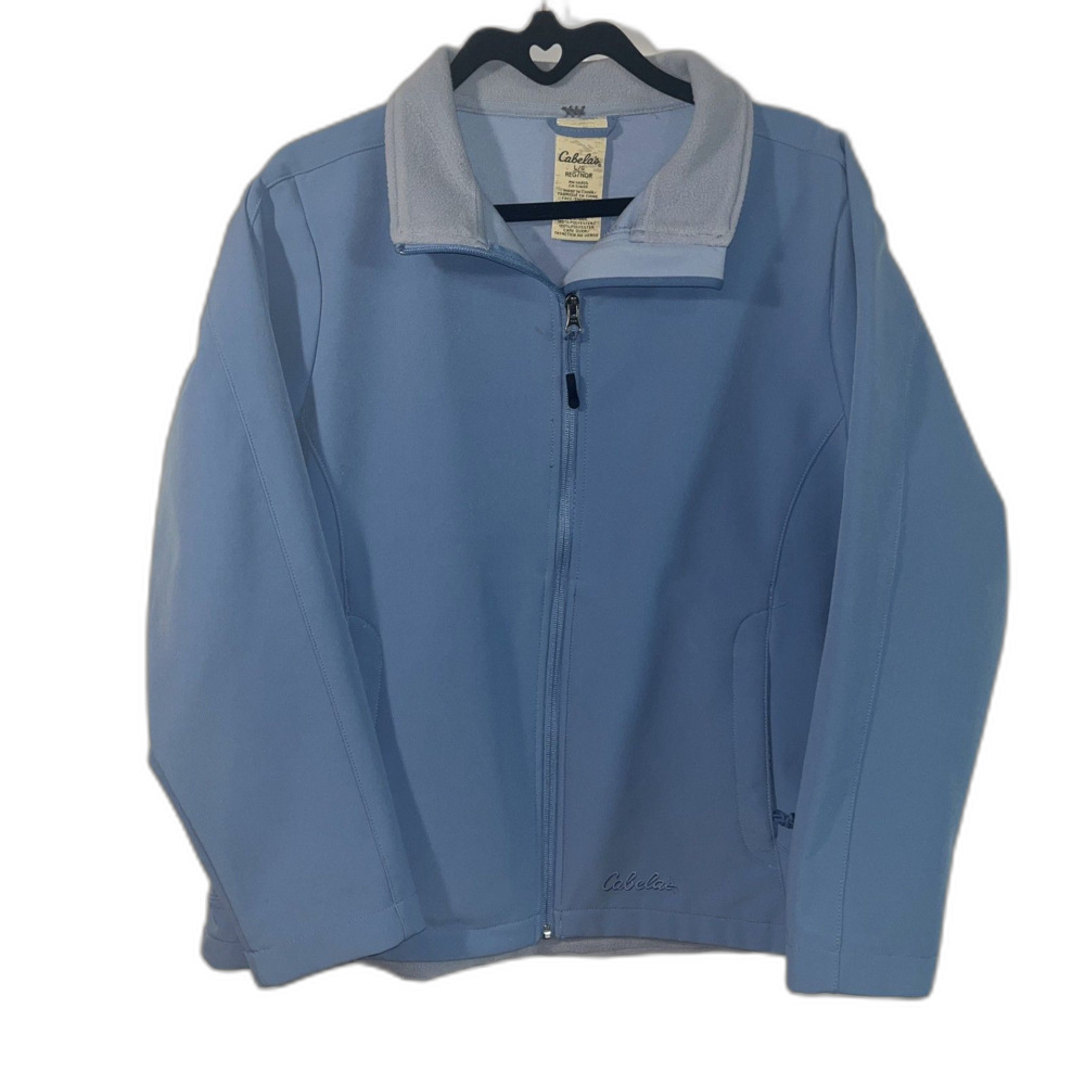 Cabela's Soft Shell Jacket Full Zip Blue Lightweight Hiking Fishing Everyday L
